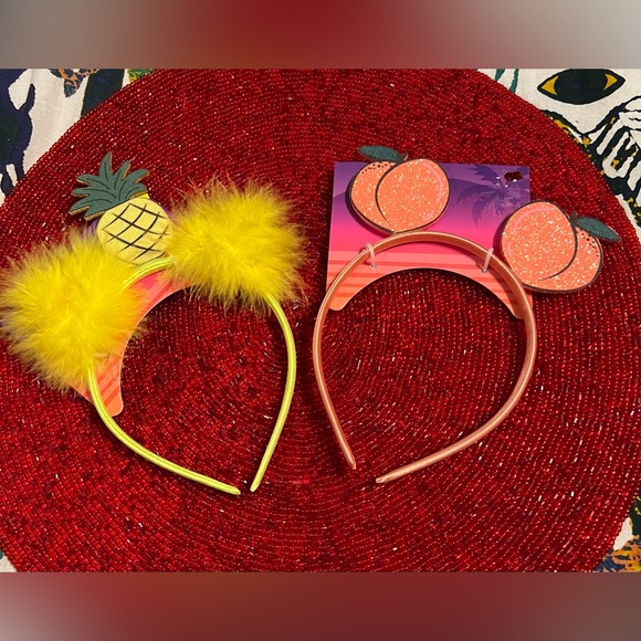 New Set of Two Pineapple & Peaches Ribbon Wrapped Headbands - Picture 1 of 12